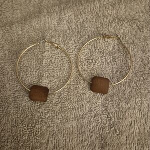 Plunder Gold Hoop Earrings with Wooden Accents